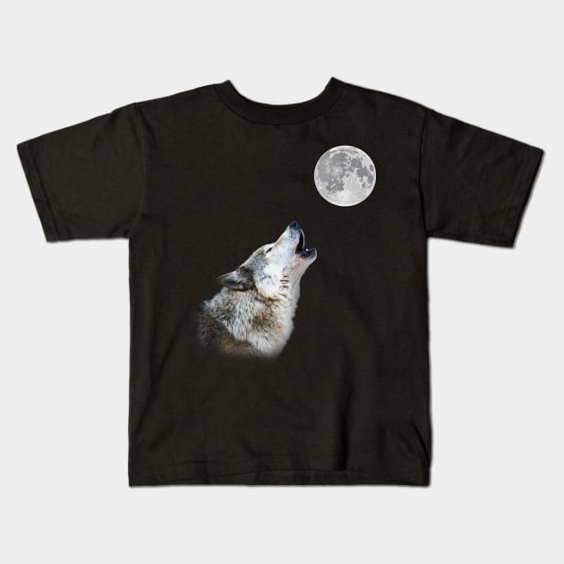 Wolf howling at moon artwork Kids T-Shirt by Wolf Clothing Co